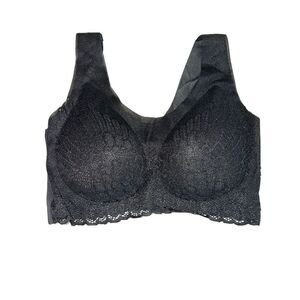 Black Lace wide back thick strap low support bralette A Cup (2 pack) sz medium